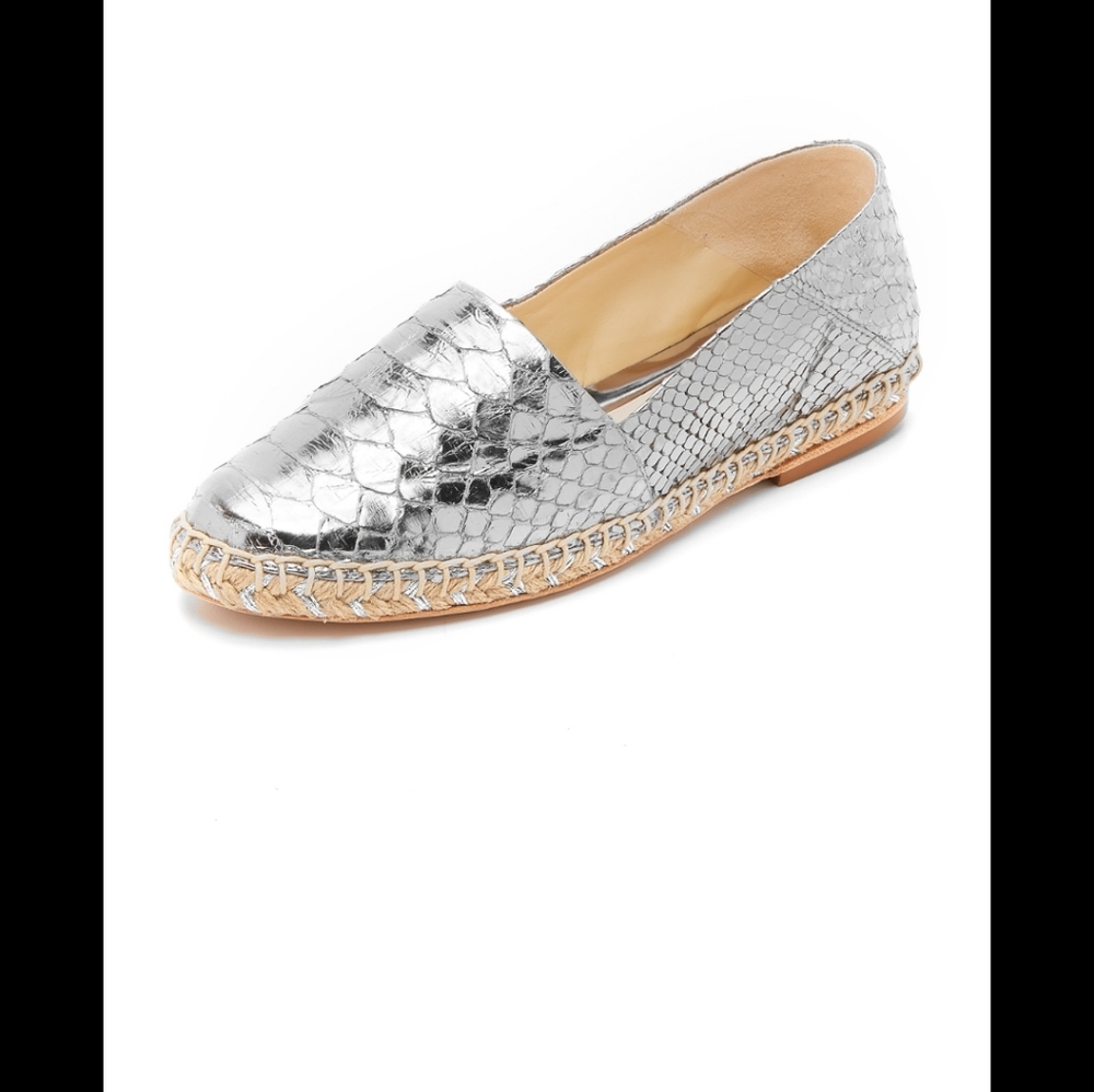 Alexandre Birman Silver Python Flat Espadrilles, Size 36 1/2